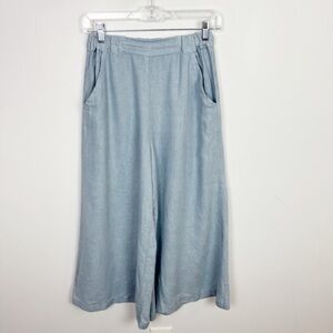 CP Shades Wendy 100% Linen Wide Leg Cropped Pants Blue Chambray Size Small
